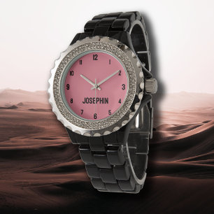 Name Girl Boy Women Men   Salmon Pink Modern Watch
