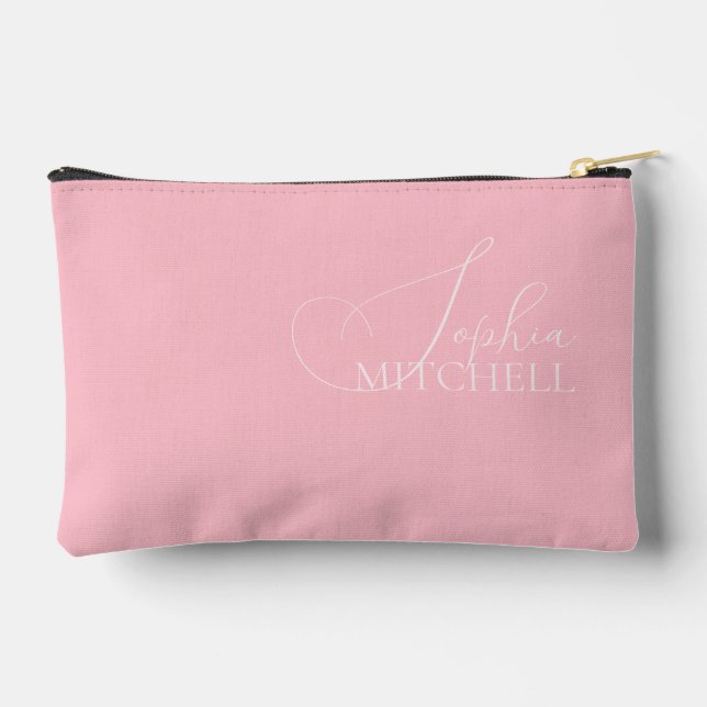 Name Girly Elegant Script Pink Accessory Pouch (Back)