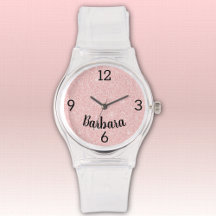 Name, Girly Pink Glitter Silicone Buckle Strap