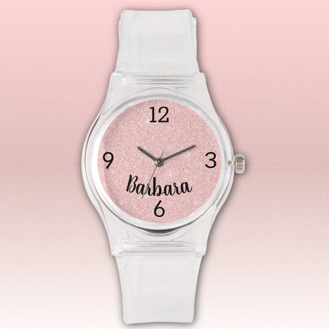 Name, Girly Pink Glitter Silicone Buckle Strap Watch (Creator Uploaded)