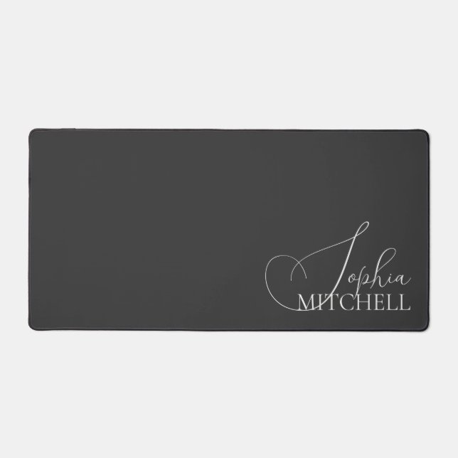 Name Girly Script Black Desk Mat (Front)