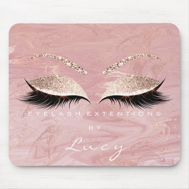 Name Glitter Makeup Beauty Studio Lash Pink Marble Mouse Mat (Front)