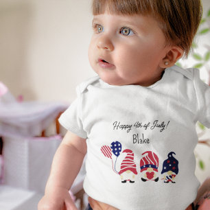Name, Gnomes, 4th of July Newborn to 24mos Jersey Baby Bodysuit