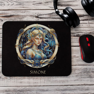 Name Gold Blue Celestial Zodiac Sun Sign Virgo Mouse Mat