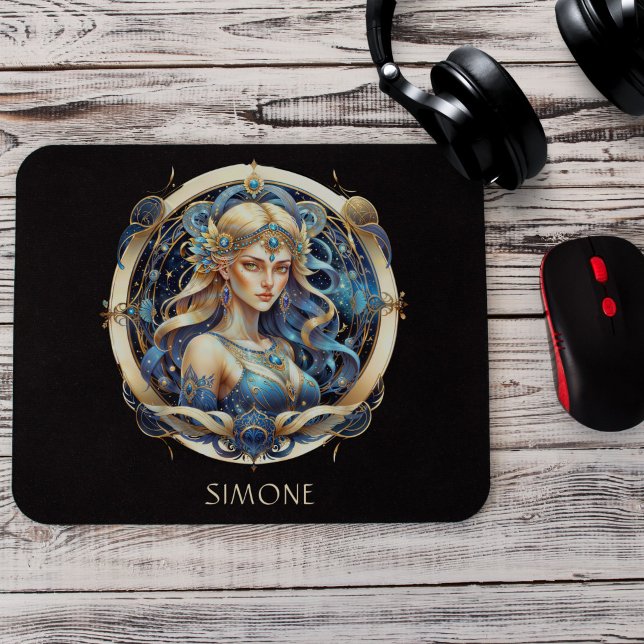 Name Gold Blue Celestial Zodiac Sun Sign Virgo Mouse Mat (Creator Uploaded)