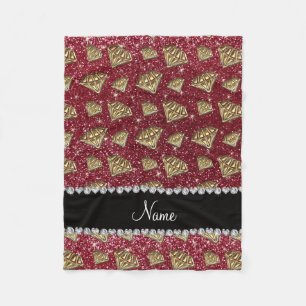 Name gold diamond burgundy glitter fleece blanket