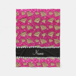 Name gold diamond neon hot pink glitter fleece blanket