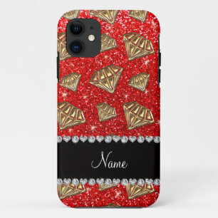 Name gold diamond neon red glitter iPhone 11 case