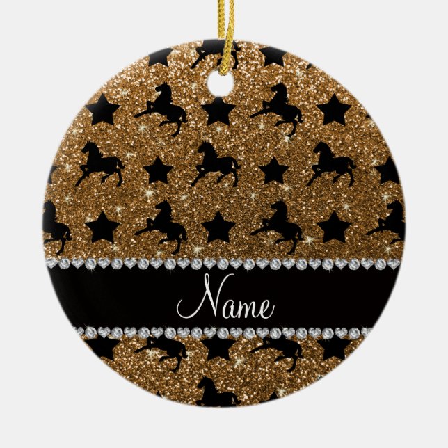 Name gold glitter horses stars ceramic tree decoration (Front)