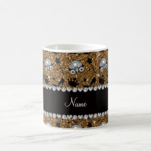 Name gold glitter princess crowns wand stars coffee mug