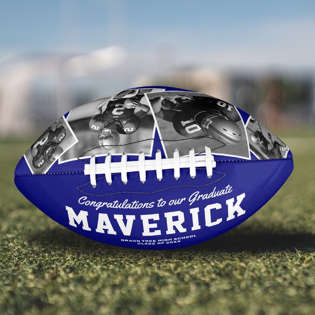 Name Graduation Gift 4 Photo Blue American Football (Creator Uploaded)