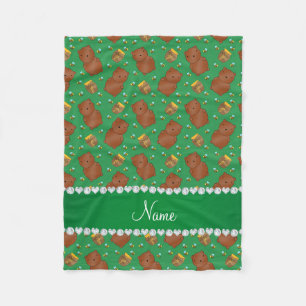Name green bears honeypots bees pattern fleece blanket