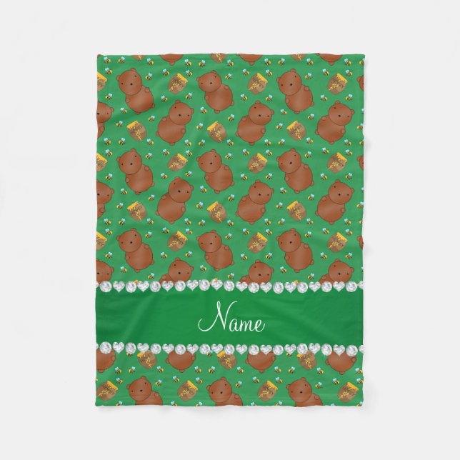 Name green bears honeypots bees pattern fleece blanket (Front)