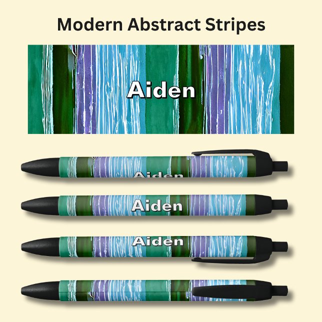 Name - Green & Blue Tones Abstract Stripes Black Ink Pen (Creator Uploaded)