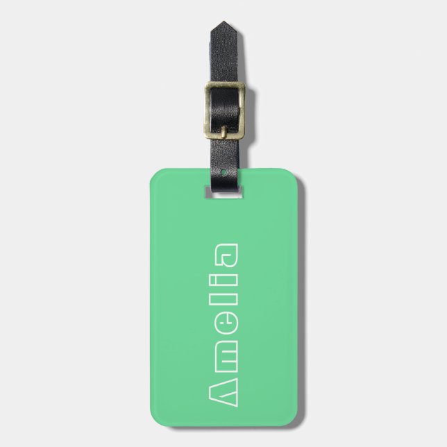Name Green Bright Modern Simple Luggage Tag (Front Vertical)