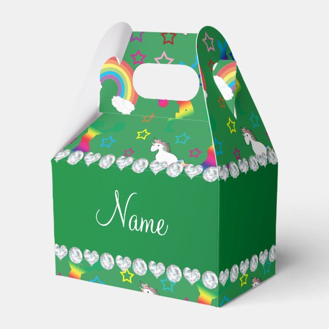 Name green cheerleading rainbow unicorns stars favour box (Front Side)
