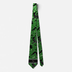Name green glitter wrestling hearts bows tie