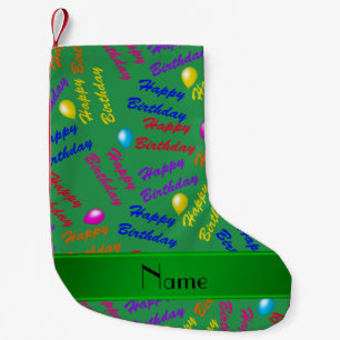 Name green rainbow happy birthday balloons small christmas stocking