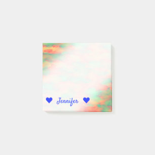Name + Green, Red Watercolor-Like Abstract Pattern Post-it Notes