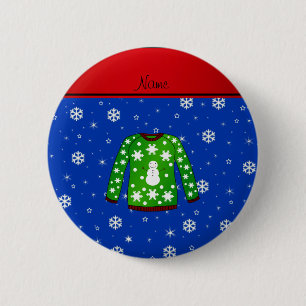 Name green ugly christmas sweater blue snowflakes 6 cm round badge