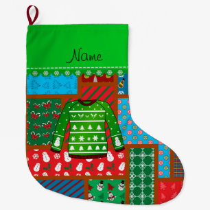 Name green ugly christmas sweater ugly pattern large christmas stocking