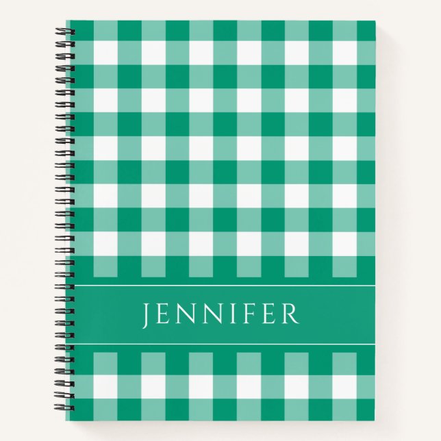 Name Green & White Gingham Checkered Pattern Noteb Notebook (Front)