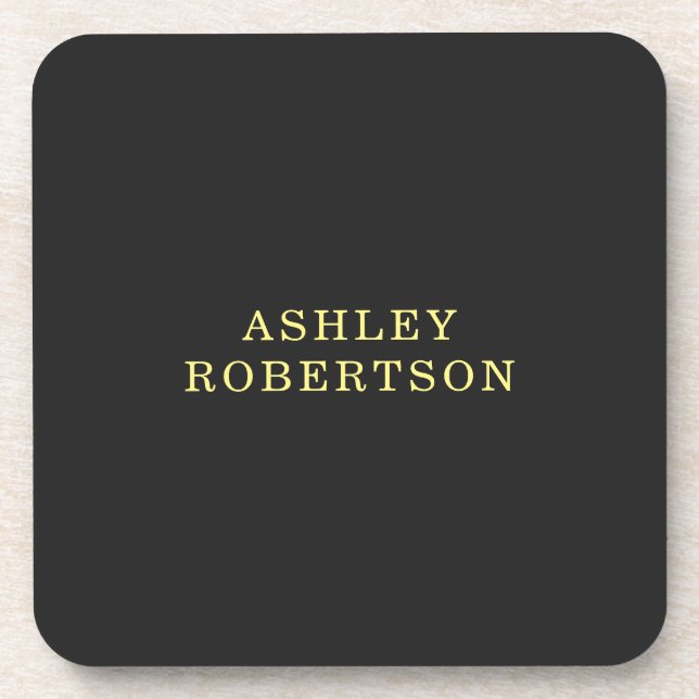 Name Grey Yellow Professional Stylish Minimalist Coaster (Front)
