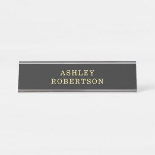 Name Grey Yellow Professional Stylish Minimalist Desk Name Plate