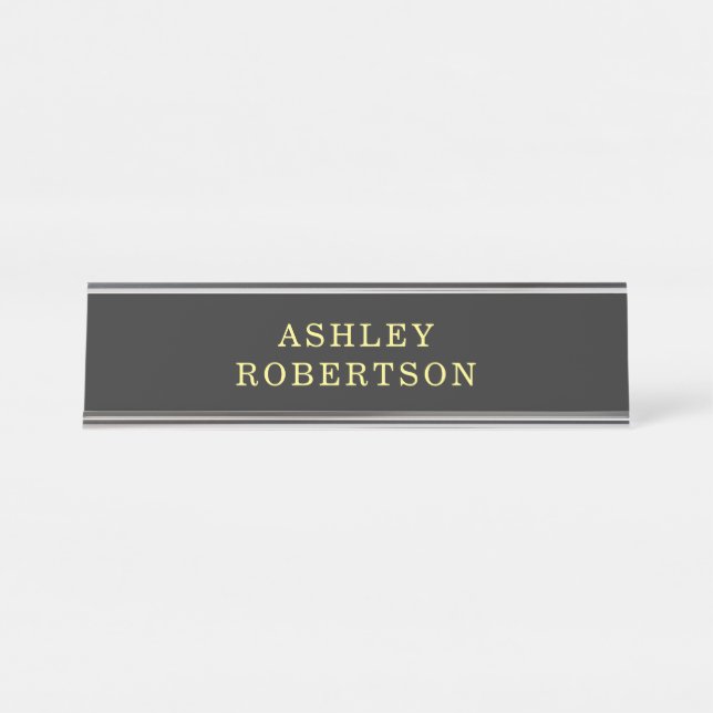 Name Grey Yellow Professional Stylish Minimalist Desk Name Plate (Front)