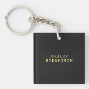 Name Grey Yellow Professional Stylish Minimalist Key Ring