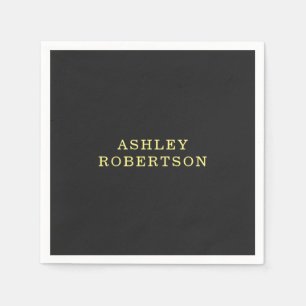 Name Grey Yellow Professional Stylish Minimalist Napkin