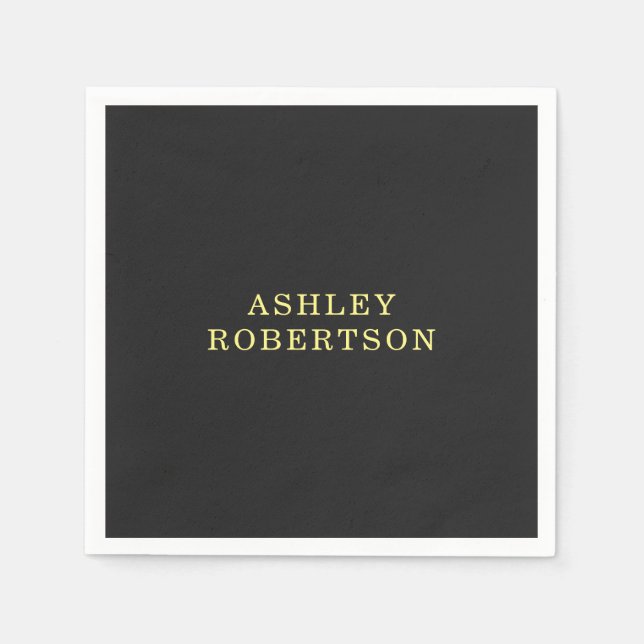 Name Grey Yellow Professional Stylish Minimalist Napkin (Front)