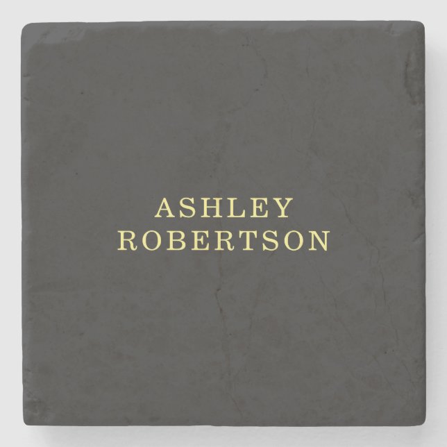 Name Grey Yellow Professional Stylish Minimalist Stone Coaster (Front)