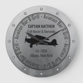 Name Grill Master Bartender Aviation Bar & Grill Large Clock