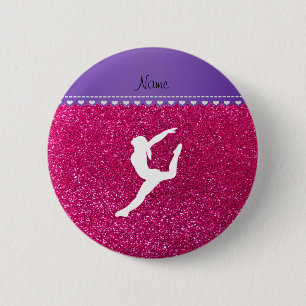 Name gymnast neon not pink glitter 6 cm round badge