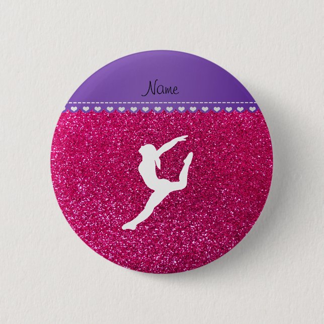 Name gymnast neon not pink glitter 6 cm round badge (Front)
