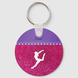 Name gymnast neon not pink glitter key ring