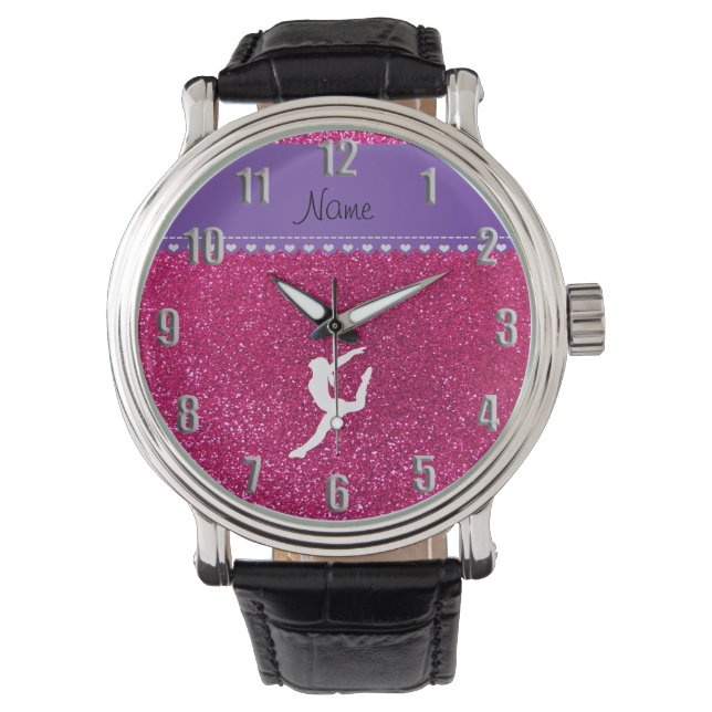 Name gymnast neon not pink glitter watch (Front)