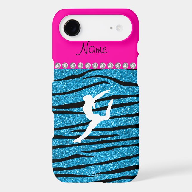 Name gymnast sky blue glitter zebra stripes Case-Mate iPhone case (Back)