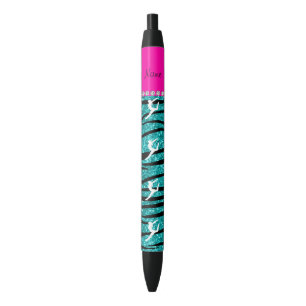 Name gymnast turquoise glitter zebra stripes black ink pen