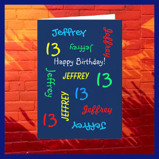 Name, Happy 13th Birthday, Blue, Teenager Greeting Card