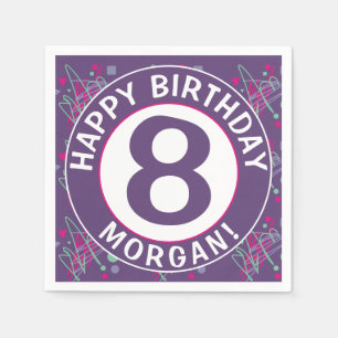 Name Happy Birthday Age Purple Teal Pink Shapes Napkin