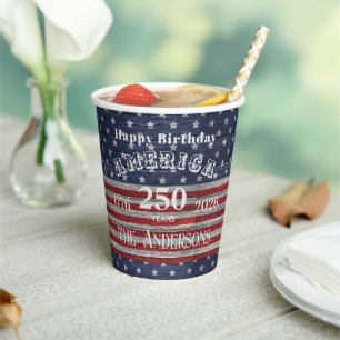 Name Happy Birthday America 250 Years Flag Paper Cups