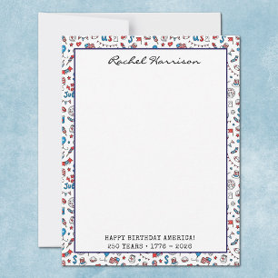 Name, Happy Birthday America Patriotic Flat Card