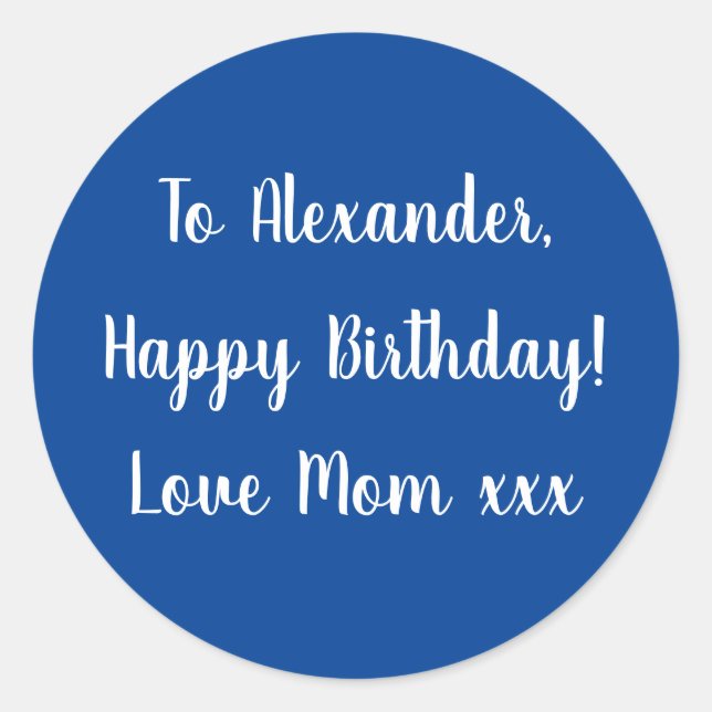 Name Happy Birthday Blue gift tag sticker (Front)