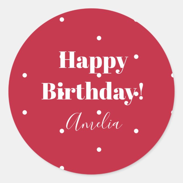 Name Happy Birthday Red Polka Dots Gift Label (Front)