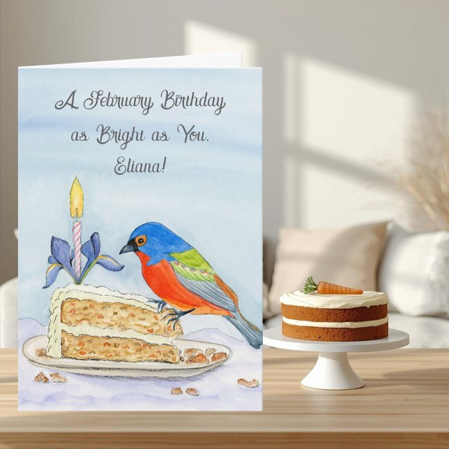 Name Happy February Birthday Painted Bunting Card (Creator Uploaded)