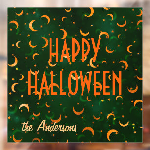 Name Happy Halloween Moons & Stars Bokeh 12"x12" Window Cling