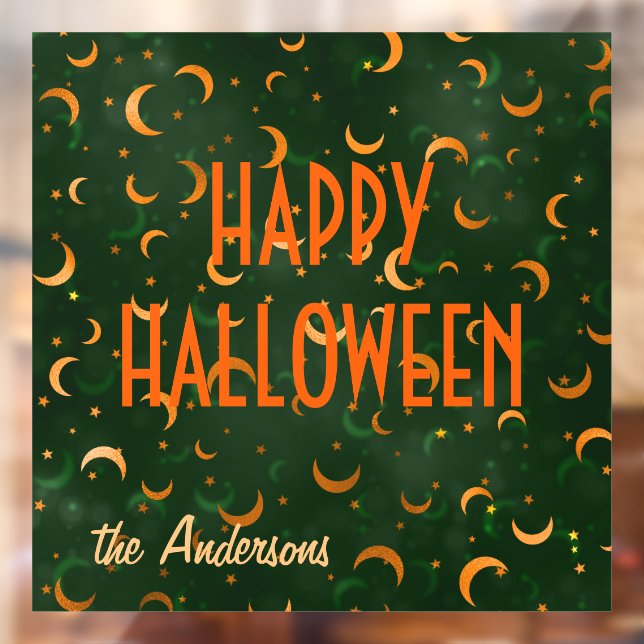 Name Happy Halloween Moons & Stars Bokeh 12"x12" Window Cling (Sheet 2)