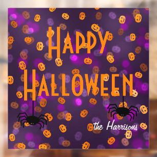 Name, Happy Halloween Pumpkins 12x12 Window Cling